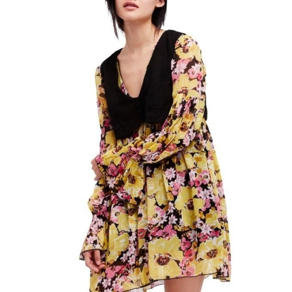 Free People XS Alice Floral Print Vested Dress Used good condition